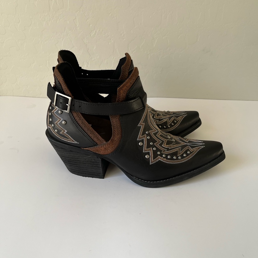 Durango Black and Brown Studded Western Ankle Bootie - Picture 4 of 8